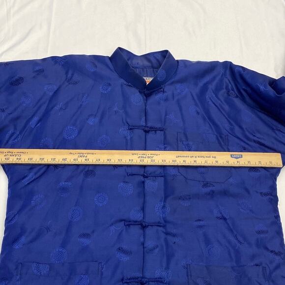 Vintage Blue Kimono Brocade Oriental Puffer Coat Smoking Jacket XL Chinese - Picture 6 of 15